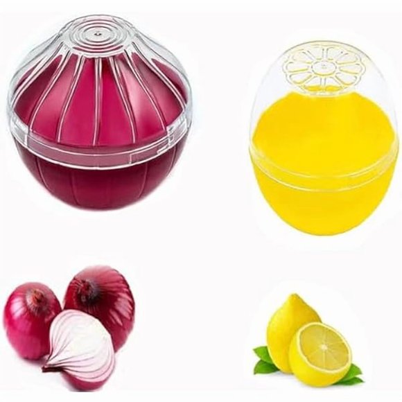 1888 Onion Lemon Keeper Saver Storage Containers, 2PCS Fruit and Vegetable Shaped Reusable Onion Lemon Holder Organizer for Fridge Vegetable Crisper Makes Food Stay Fresh Longer