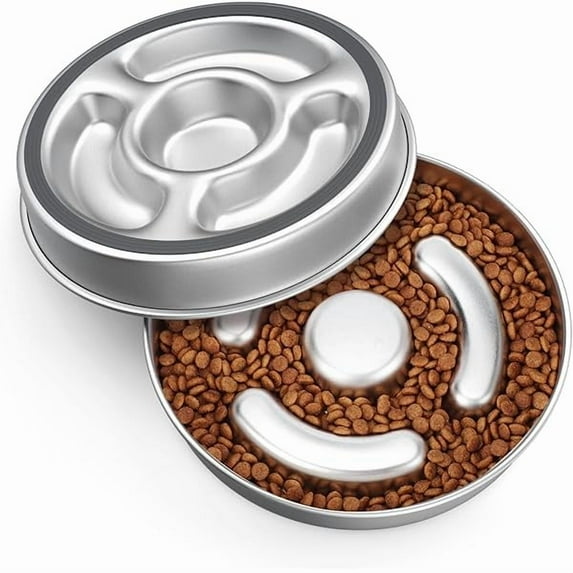 1888 Slow Feeder Dog Bowl Stainless Steel, 2 Cups Metal Non-Slip Dog Food Bowls, Dog Water Bowl for Small & Medium Sized Dogs, Fun Bloat Stop Pet Bowl for Fast Eaters, Slows Down Pets Eating