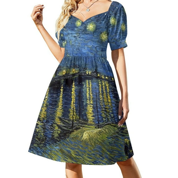 1888-Vinct van Gogh-Starry Night-72x92 Sleeveless Dress dresses korean style dresses for woman