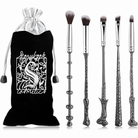 1888 Wi-zard Wand Makeup Brushes Set, Potter Make Up Brush Set for Women Girls 5pcS,Best Harry Gifts for kids(Silver)