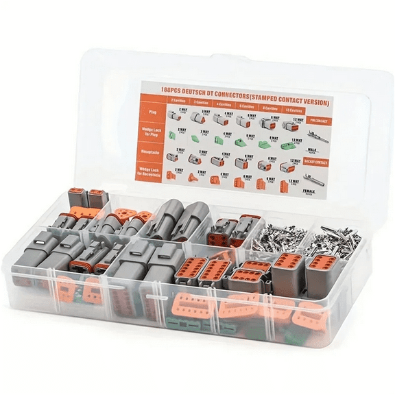 188pcs Deutsch DT Series Connector Assortment, Size 16 Stamped Contacts, Waterproof Automotive Electrical Connectors,188pcs x DT Series Connector,Gray & Orange