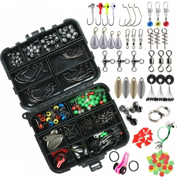 188pcs/set Fishing Lure Kit Hooks Weights Lead Swivels Guide Rings Treble Hooks
