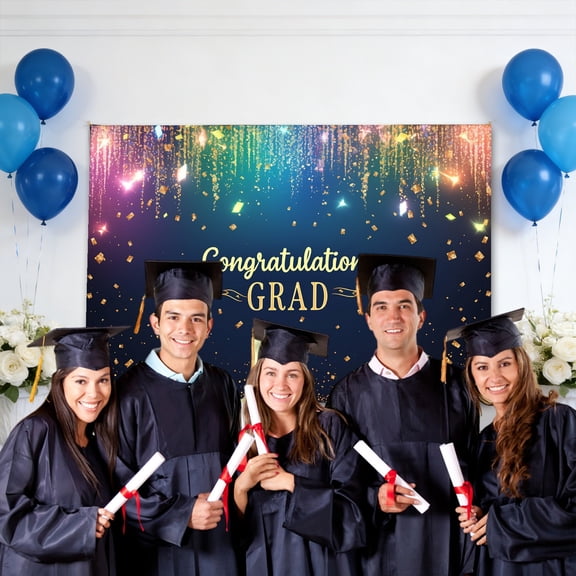 189×82.7 Inch Fabric "Congratulations GRAD" Graduation Backdrop Banner, Colorful Glitter Photo Booth Background for 2026 Graduation Party Decor(B)