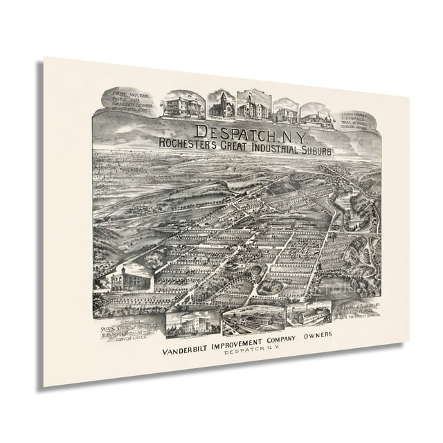 1890 Despatch Rochester NY Map - Vintage Map of Rochester NY - History Map of  Despatch Rochester NY - Old Despatch Rochester NY Map Wall Art Poster