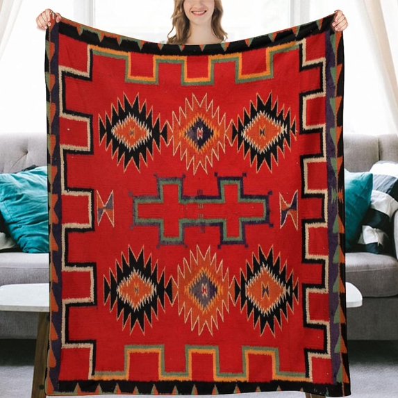 1890 Navajo Saddle Blanket Flannel Fleece Throw Blankets 50"X40" Lightweight Fluffy Winter Fall Blanket Cozy Soft Fuzzy Plush Home Decor for Couch Bed Sofa Bedroom Living Room Travel