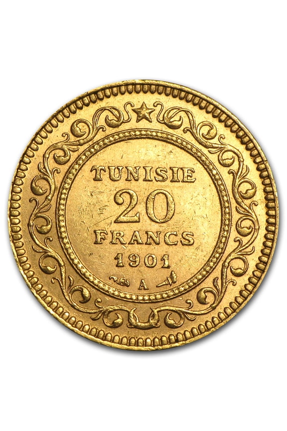 1891-1904 Tunisia Gold 20 Francs Average Circ