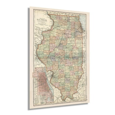 1891 Map of Illinois Poster - Vintage Map of Illinois Wall Art - Old Illinois State Map Print