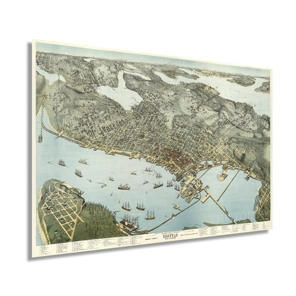 1891 Seattle Map Poster - Vintage Map Wall Art of Seattle King County Washington - Bird's Eye View of Seattle Map Art - Seattle Art Print - Seattle Decor