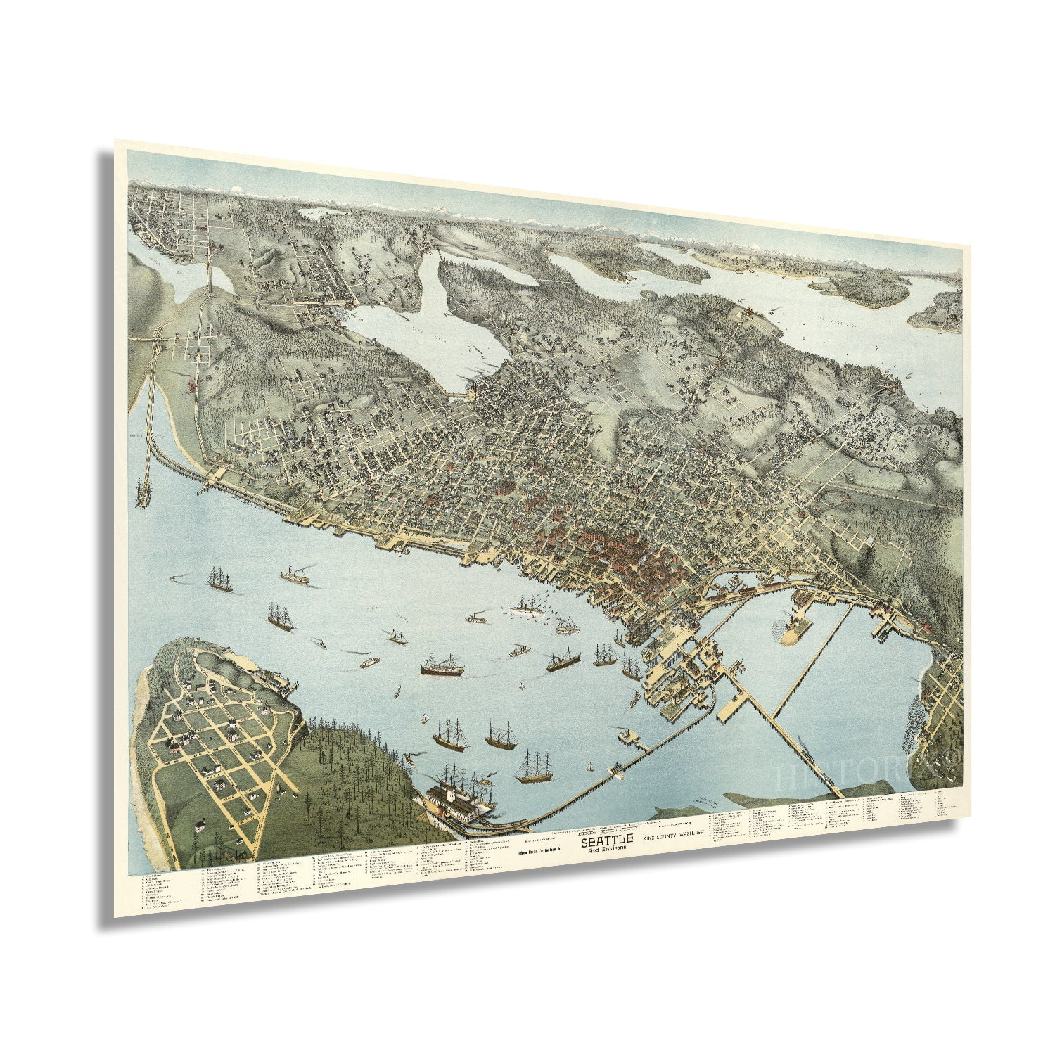 WASHINGTON online map from old birds eye view, wall art decoration