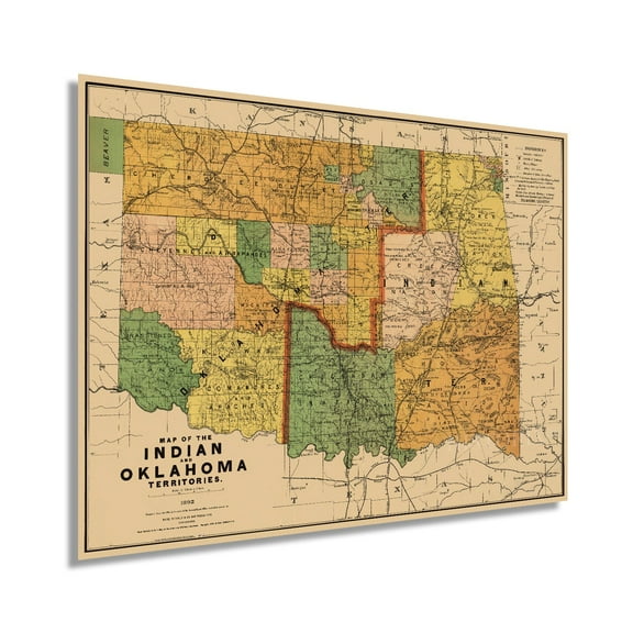1892 Map of the Indian and Oklahoma Territories - Vintage Map of Oklahoma Wall Art - Vintage Oklahoma Map - Indian Territory Map - Oklahoma Map Poster