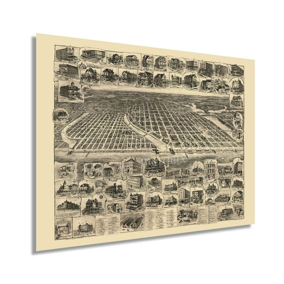 1897 Asbury Park Ocean Grove New Jersey Map - Asbury Park Wall Art - Old Map of Asbury Park NJ Poster