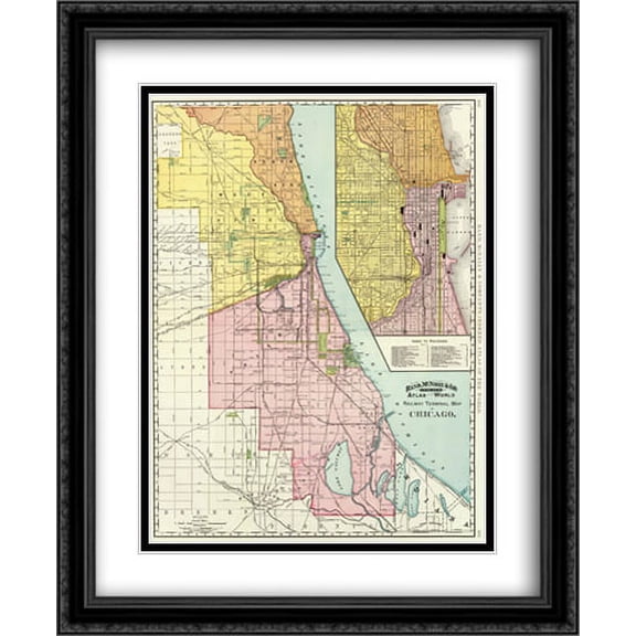 1897 Chicago Railways Map 2x Matted 28x34 Large Black Ornate Framed Art Print by The Cityscape Art Print Series