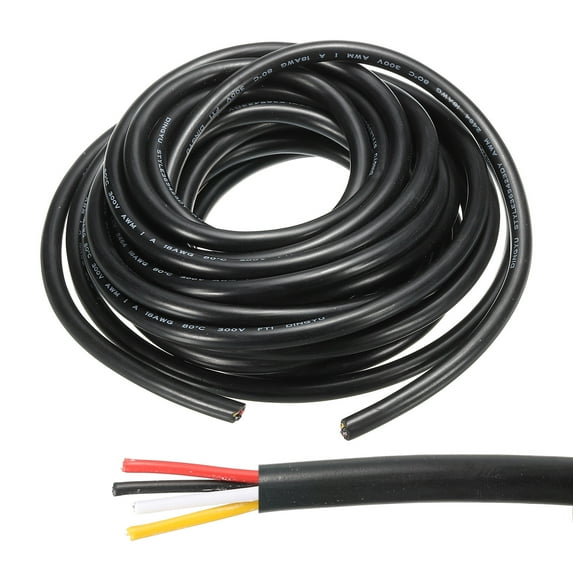 18AWG Electrical Wire 4 Conductors Tinned Copper 16.4Ft Low Voltage Case Flexible Extension Power Cord Black