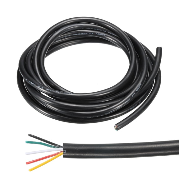 18AWG Electrical Wire 5 Conductors Tinned Copper 9.8Ft Low Voltage Case Flexible Extension Power Cord Black