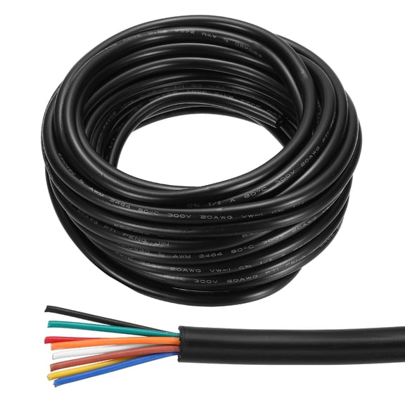18AWG Electrical Wire 8 Conductors 20FT/6.1m UL2464 Power Cable Flexible Extension Signal Signal Cable Black for LED Strips Lamps Lighting Power Supply
