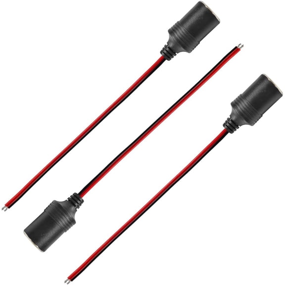 18AWG Female Car Cigarette Lighter Socket, 12/24V 1FT Auto Cigar Cable Connector Adapter with Bare Wire Open End Cable, Auto Charger Power Cigarette Lighter Adapter Plug Replacement (3PCS)
