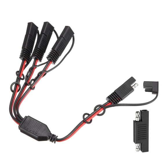 18AWG SAE Y Splitter Connector Cable, 1 to 3 SAE Extension Cable 0.8 ft with Waterproof Caps & Polarity Reverse Adapter for Solar Panel