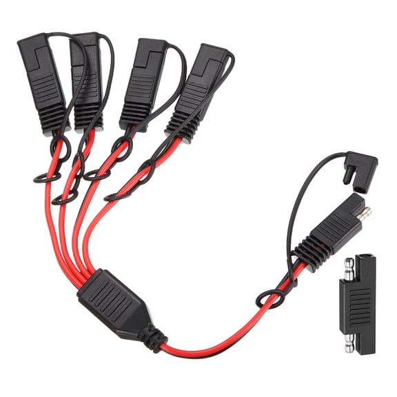 18AWG SAE Y Splitter Connector Cable, 1 to 4 SAE Extension Cable 0.8 ft with Waterproof Caps & Polarity Reverse Adapter for Solar Panel