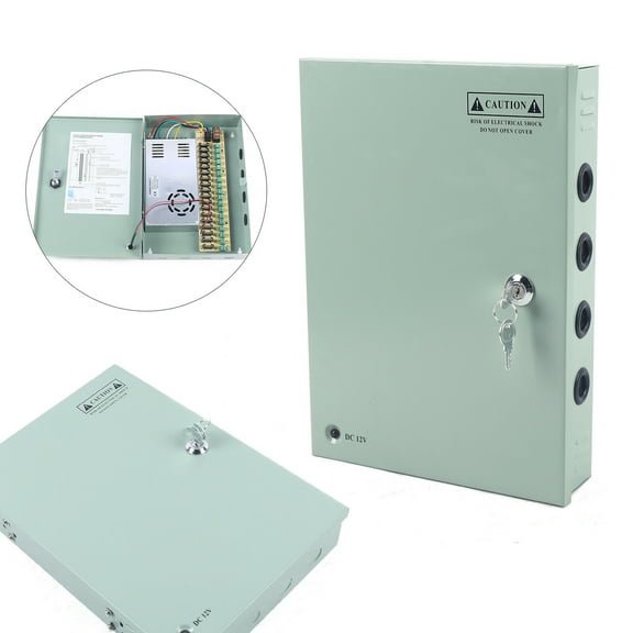 18CH Power Supply Box 30A Distribution for CCTV Security Camera System 10V Power Supply CCTV Camera 18 Port 12V w/ Safety Lock 30A Output US Strip 18 CH