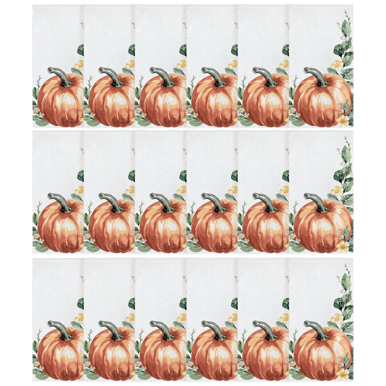 Way to Celebrate Modern 7.5" x 4.25" Disposable Multicolor Pumpkin and Greenery Guest Napkins, Thanksgiving, 18 Count