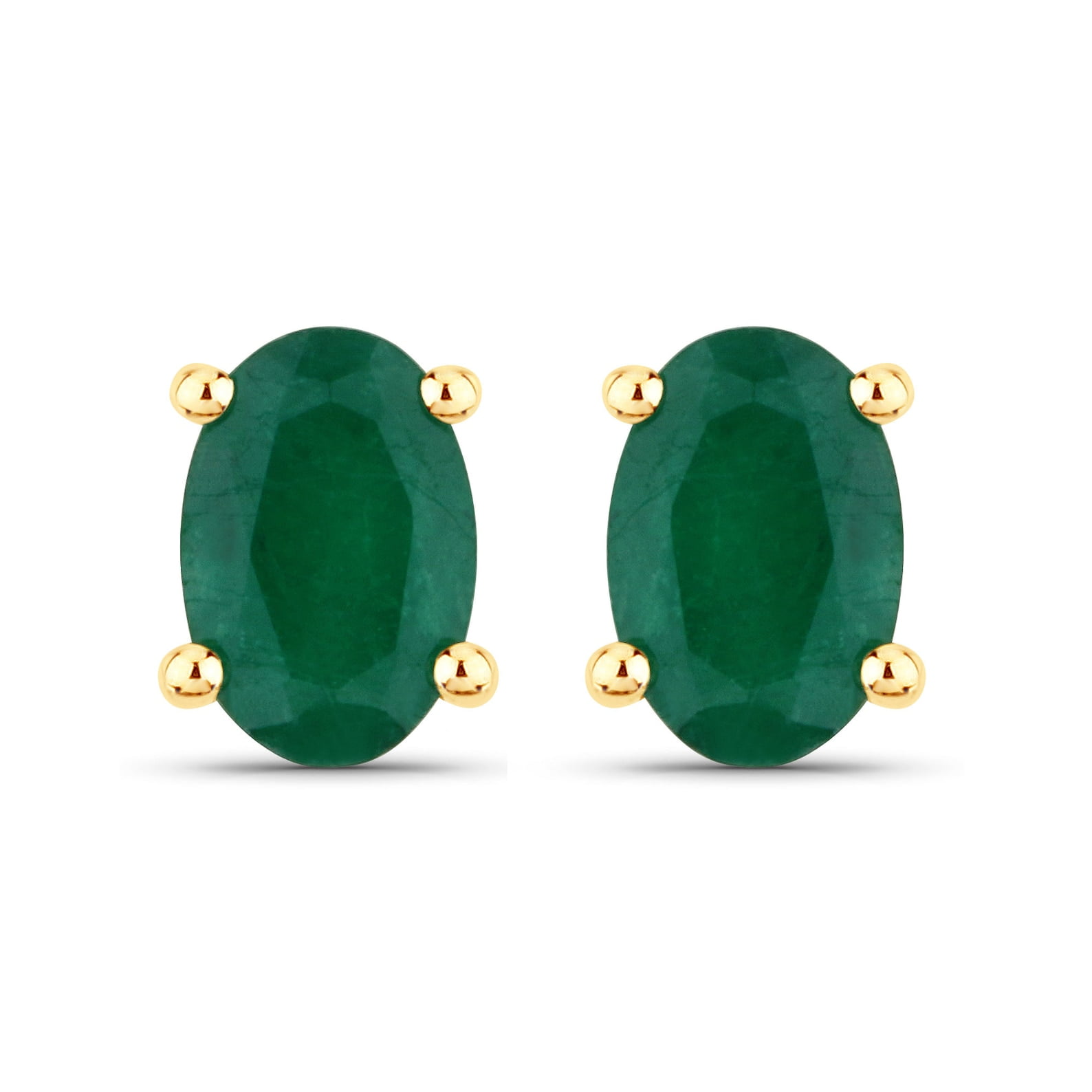 18Ct Emerald Earrings, Genuine Emerald Oval and Diamond 14k Yellow Gold Stud Plated Earrings for Women, Bridesmaid Gift, May Birthstone Gift