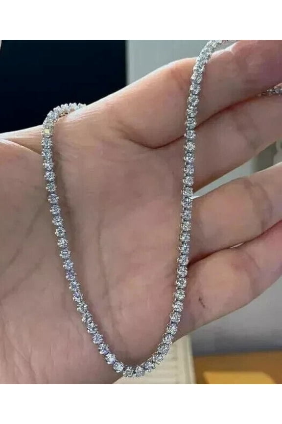 18Ct Round Cut Lab Created Diamond 3MM Women's Tennis Necklaces 14k White Gold Plated 18" 925 Sterling Silver For Valentine Day