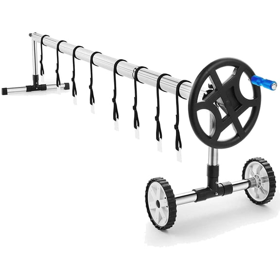 18FT Aluminum Solar Pool Cover Reel System – Adjustable In-Ground Swimming Pool Cover Roller, Easy-Crank Handle, Rust-Resistant Tube, Fits 6–18 ft Wide Pools