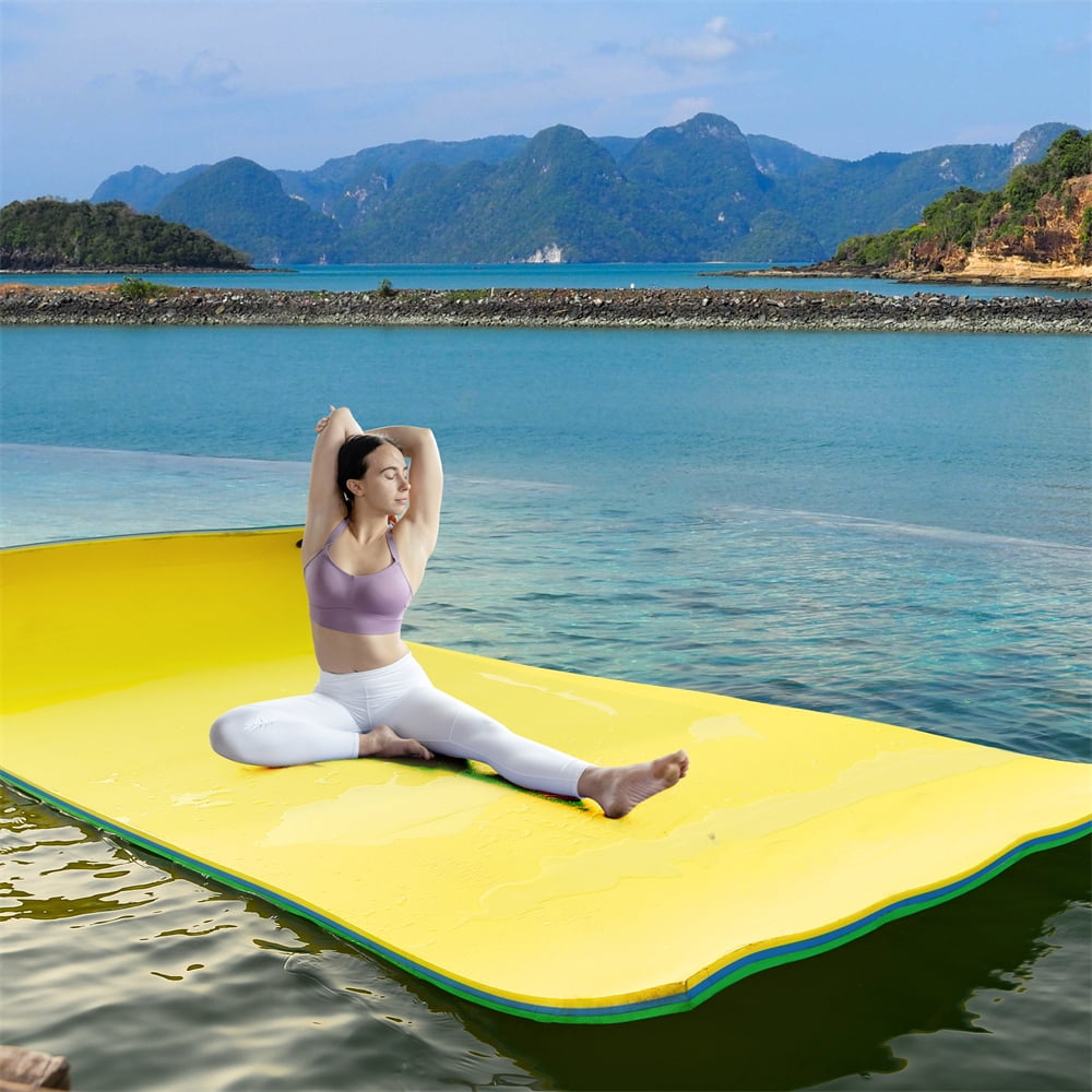 Inflatable Float Pads HOMIQUEEN 18FT Floating Water Pad Mat, 3-Layer XPE Foam, Yellow ...