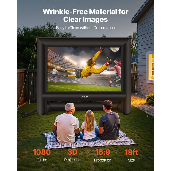18FT Inflatable Movie Screen,Inflatable Projector Screen with Portable Storage Bag,16:9 Easy Set Up Movie Projection for Outdoor Backyard,Home Theater,Theme Party