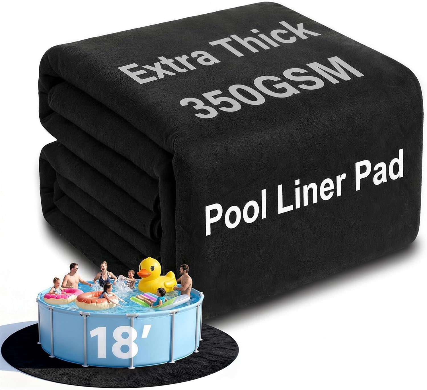 18FT Pool Liner Pad 350G/M² Thicker, Black Pool Pads for Above Ground ...