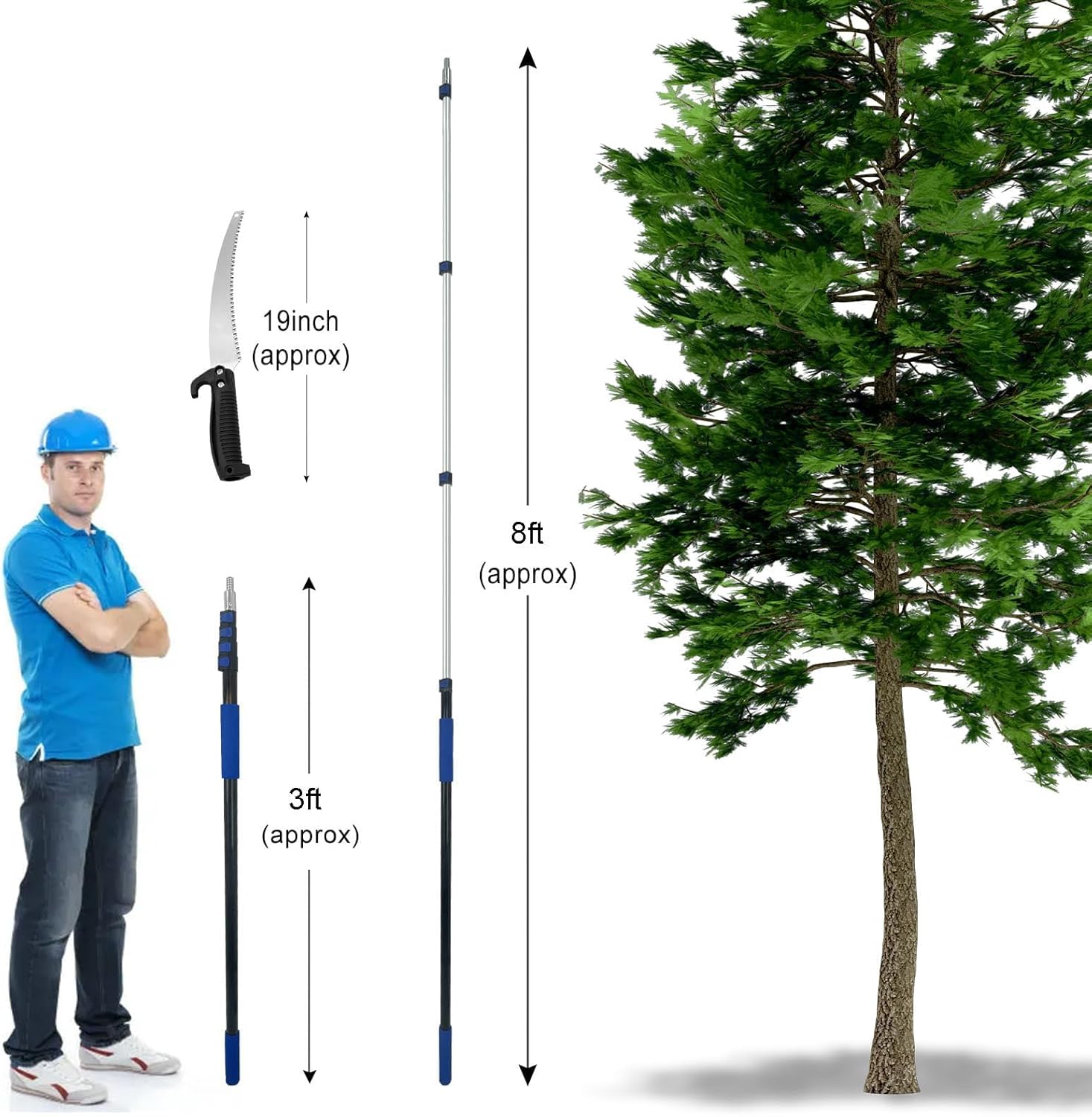 18FT Reach Pole Saws for Tree Trimming with 3-12FT Telescoping ...