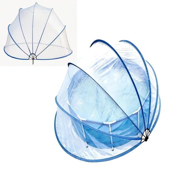 18FT Retractable Pool Cover with Fiberglass Poles, Transparent PVC Film Pool Enclosure, Outdoor Pool Fence for Above-Ground Pools, Quick Installation, Solar Heating & Debris Protection