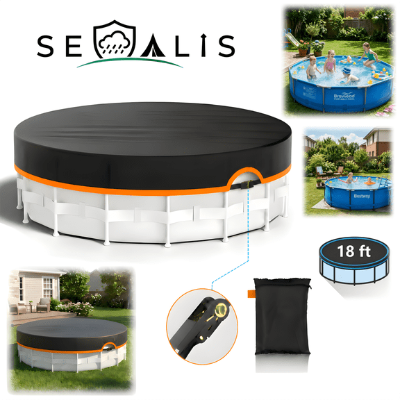 Seralis 18' Round Pool Cover with Winch & Cable Solar Cover for Above Ground Pools UV Resistant Waterproof Orange