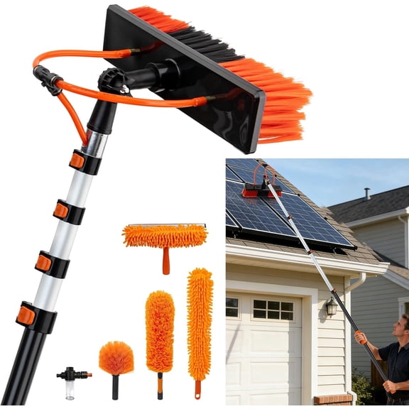 18FT Squeegees, Water Fed Pole Window Cleaning System & Solar Panel Cleaning Kit, Professional Window Washing Set with Extension Pole, 180° Rotating Brush, and Soap Dispenser