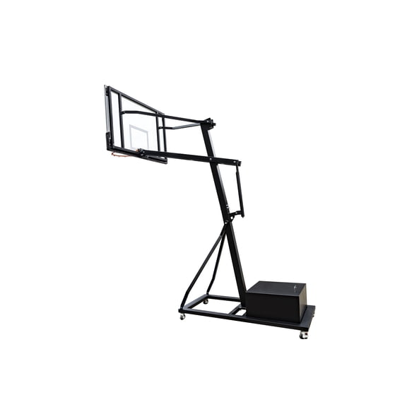 18FT x 24FT Mobile Basketball Hoop System with Floating Basketball Court, Adjustable 6.5FT-10FT Height, Tempered Glass Backboard & Portable Wheeled Base for Indoor Outdoor Use