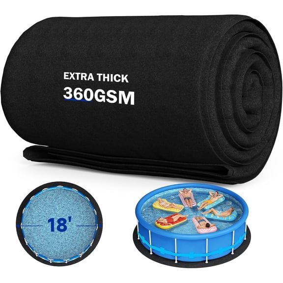 18Ft Round Pool Liner Pad for Above Ground Pools, 360G/M2 Extra Thick Heavy Duty Under Pool Mat, Seamless Puncture Resistant Geotextile Fabric Ground Padding, Extends Liner Life, Black