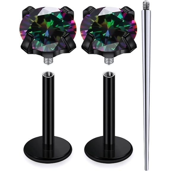 18G 16G 14G Internally Threaded Nose Rings Studs Flat Back Earrings Surgical Steel CZ Nose Rings Stud Tragus Helix Conch Cartilage Earrings Stud Piercing Jewelry Fo...(18 Gauge-7mm Bar-4mm CZ)[a3444]