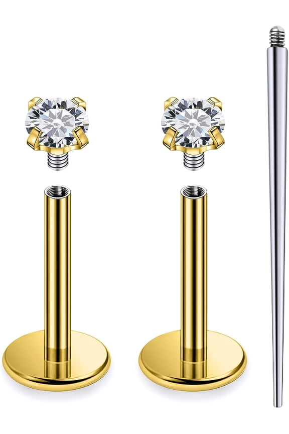 18G 16G 14G Internally Threaded Nose Rings Studs Flat Back Earrings Surgical Steel CZ Nose Rings Stud Tragus Helix Conch Cartilage Earrings Stud Piercing Jewelry Fo...(14 Gauge-7mm Bar-2mm CZ)[f3414]