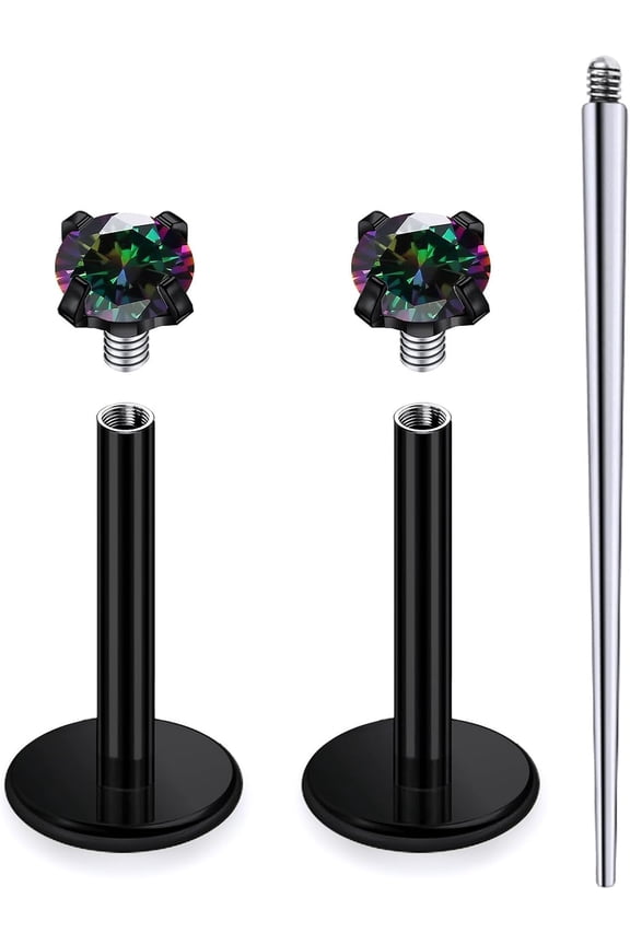 18G 16G 14G Internally Threaded Nose Rings Studs Flat Back Earrings Surgical Steel CZ Nose Rings Stud Tragus Helix Conch Cartilage Earrings Stud Piercing Jewelry Fo...(16 Gauge-8mm Bar-2mm CZ)[m5853]