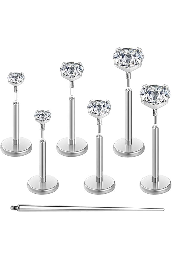 18G 16G Flat Back Earrings Stud Nose Ring Titanium Internal Thread Tragus Labret Cartilage Lip Medusa Conch Body Piercing Jewelry Nose Stud Hypoallergenic for Women Men