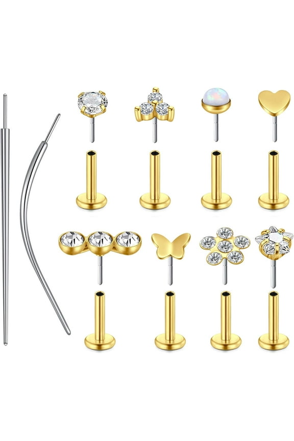 18G/20G Flat Back Earrings Stud Threadless Nose Studs Surgical Steel Push in Earrings Tragus Cartilage Labret Helix Lip Conch Medusa Piercing Jewelry[j613]