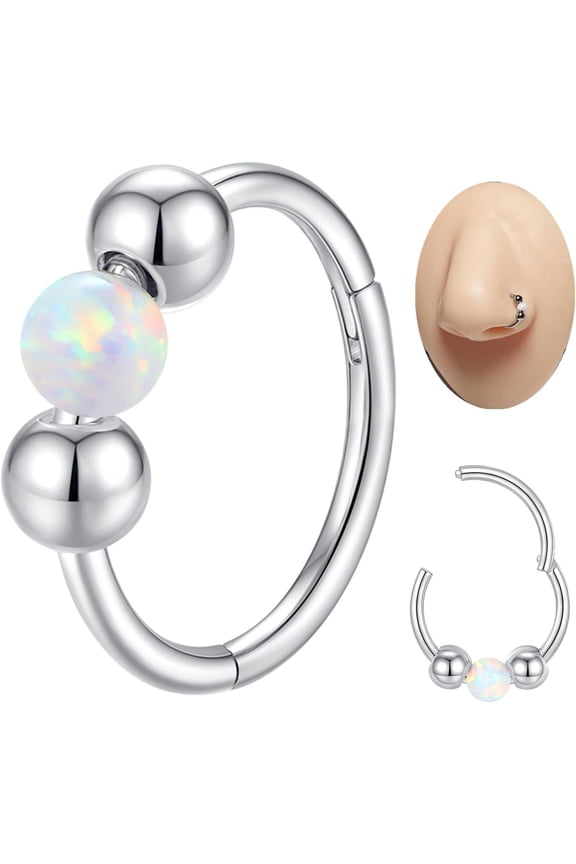 18G/20G Opal Hoop Nose Ring for Women 316L Surgical Steel Cartilage Earring Septum Clicker Ring Conch Daith Tragus Helix Rook Lip Ring