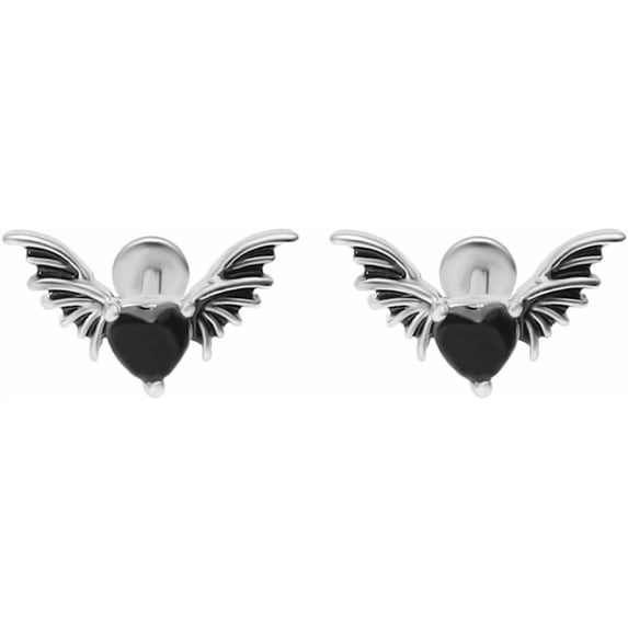 18G Bat Wing Heart Lip Rings Studs for Women Men Halloween Cross Tragus Helix Cartilage Earrings Forward Nose Pieced Labret Monroe Barbell Medusa Piercing Jewelry