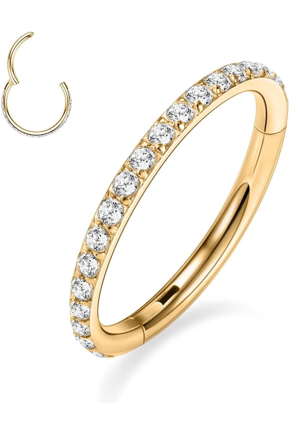 18G Conch Hoop Cartilage Nose Ring 316L Stainless Steel CZ Seamless Hinged Segment Clicker 6mm Gold Nose Ring Daith Helix Tragus Lobe Lip Earrings Piercing Jewelry[e365]