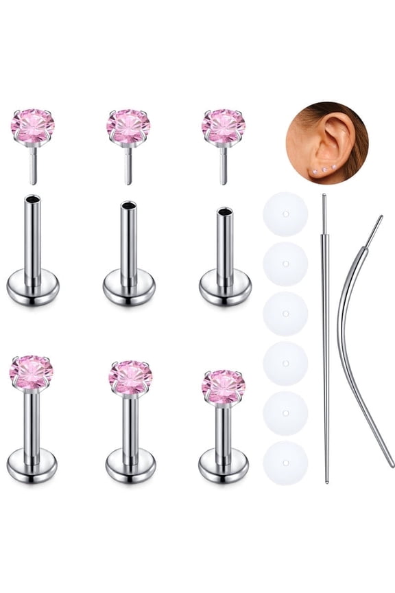 3 Pairs 18G Nose Rings Titanium Threadless Cartilage Earrings for Women Men Tragus Conch Helix Medusa Lip Piercing Jewelry