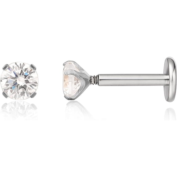 18G Flat Back Earrings Studs-Hypoallergenic F136 Implant Grade Titanium Cartilage Stud Earring | Internally Threaded Cubic Zirconia Nose Stud Lip Medusa Tragus Helix Piercing Jewelry
