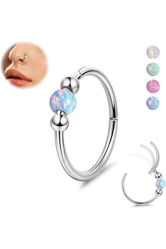 18G G23 Titanium Nose Ring for Women Opal Nose Hoop Hypoallergenic Clicker Septum Nose Ring Hinged Segment Daith Helix Cartilage Tragus Hoop 8/10mm