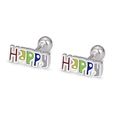 18G Happy Stud Earrings Sterling Silver 925 Cartilage Tragus Earrings Helix Studs Piercing for Women