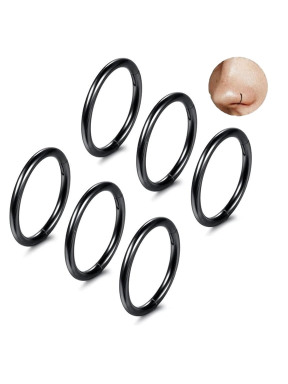 18G Hinged Clicker Segment,6 Pcs Nose Rings,Hoop Helix Cartilage Daith Tragus Sleeper Earrings Body Piercing for Women Men,Stainless Steel,6mm 8mm 10mm(Black)