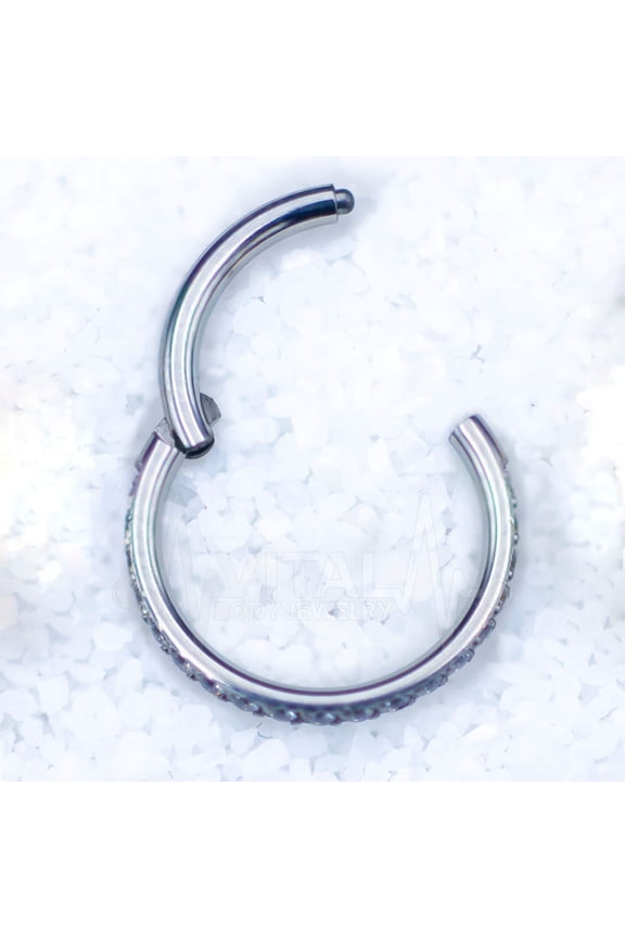 18G Hinged Nose Ring with CZ Paved Stones - Surgical Steel - Seamless Clicker
